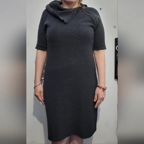 Calvin Klein | Dresses | Calvin Klein Zip Neck Sweater Dress Size Large Gray  Short Sleeve | Poshmark